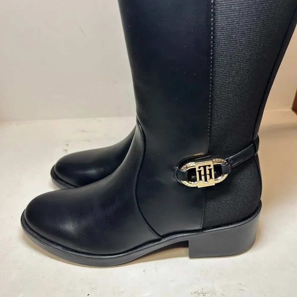 Tommy Hilfiger Womens 7.5 M Black Imizza Knee High Riding Boots NIB RX0